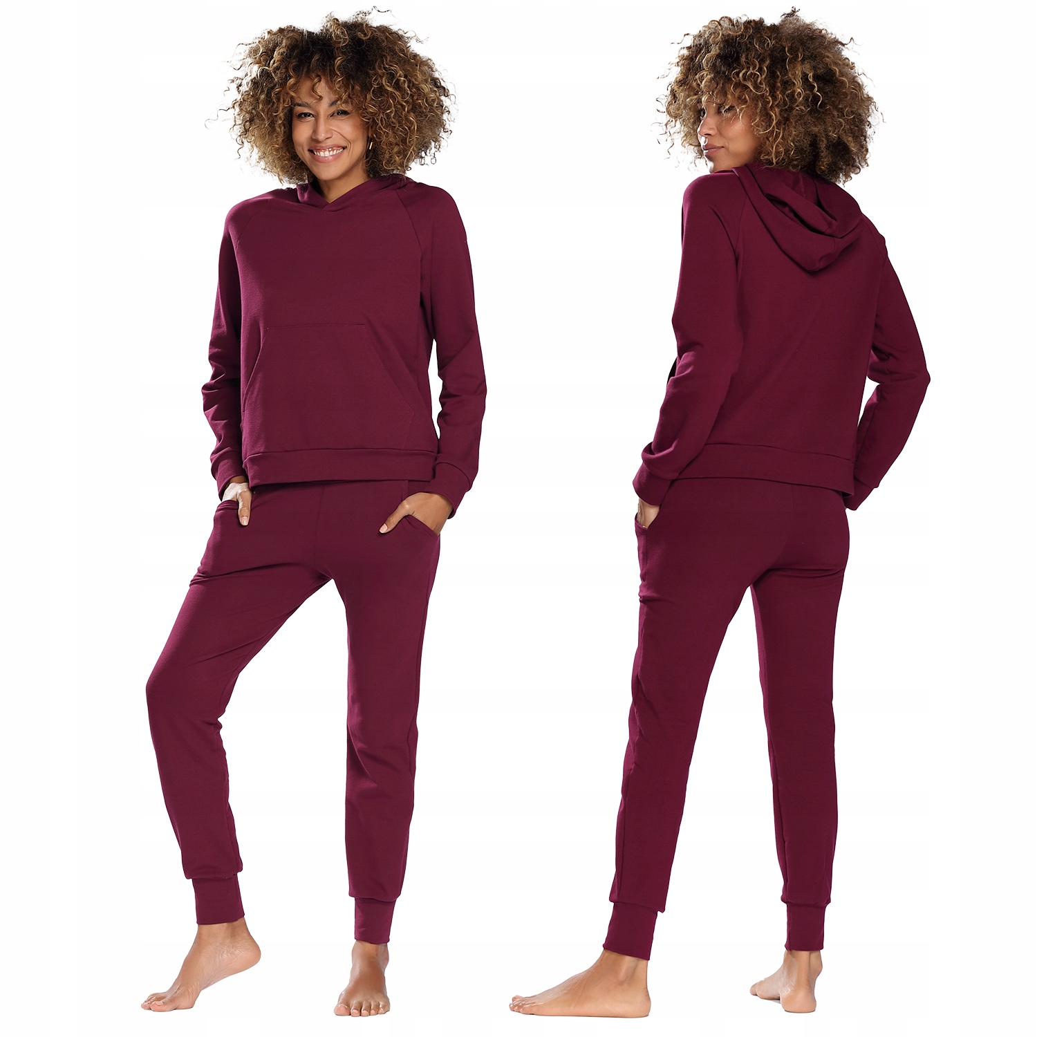 Teplákovka Dámská mikina s kapucí Oversize Dresové kalhoty Bavlna M vínová