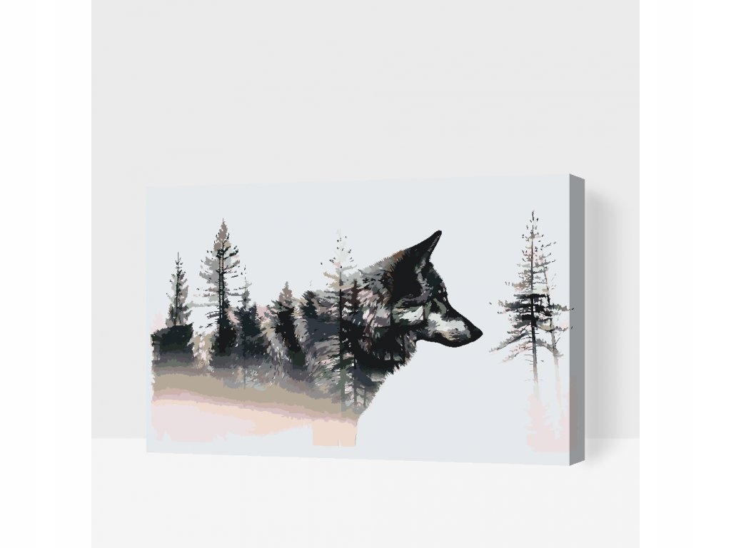 Malování Podle Čísel Šedý vlk Les Smečka Stromy Zvířata Velké 80x120 cm