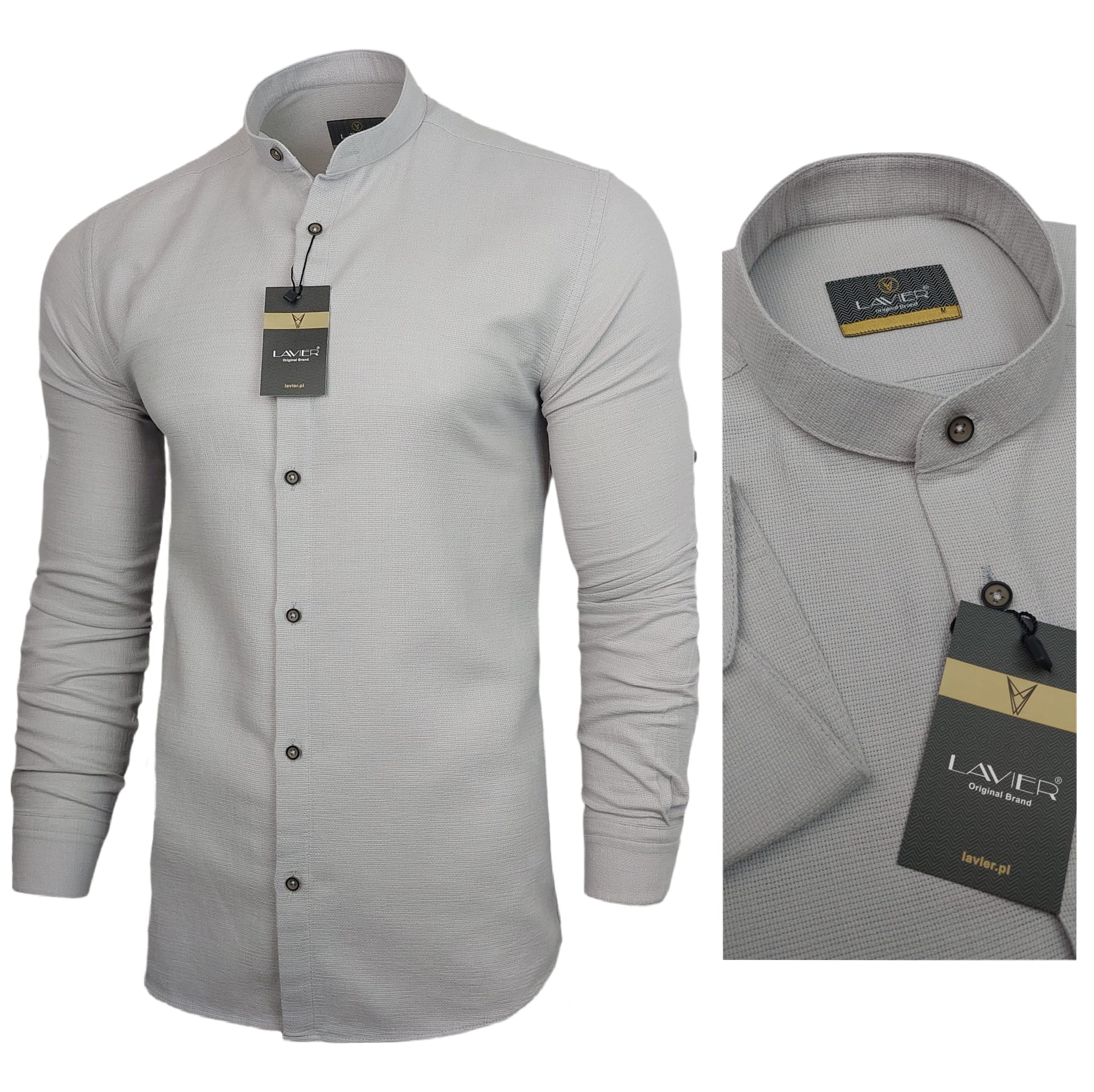 Pánská košile Lavier se stojáčkem 100% Bavlna úzká, šedobéžová, velikost L