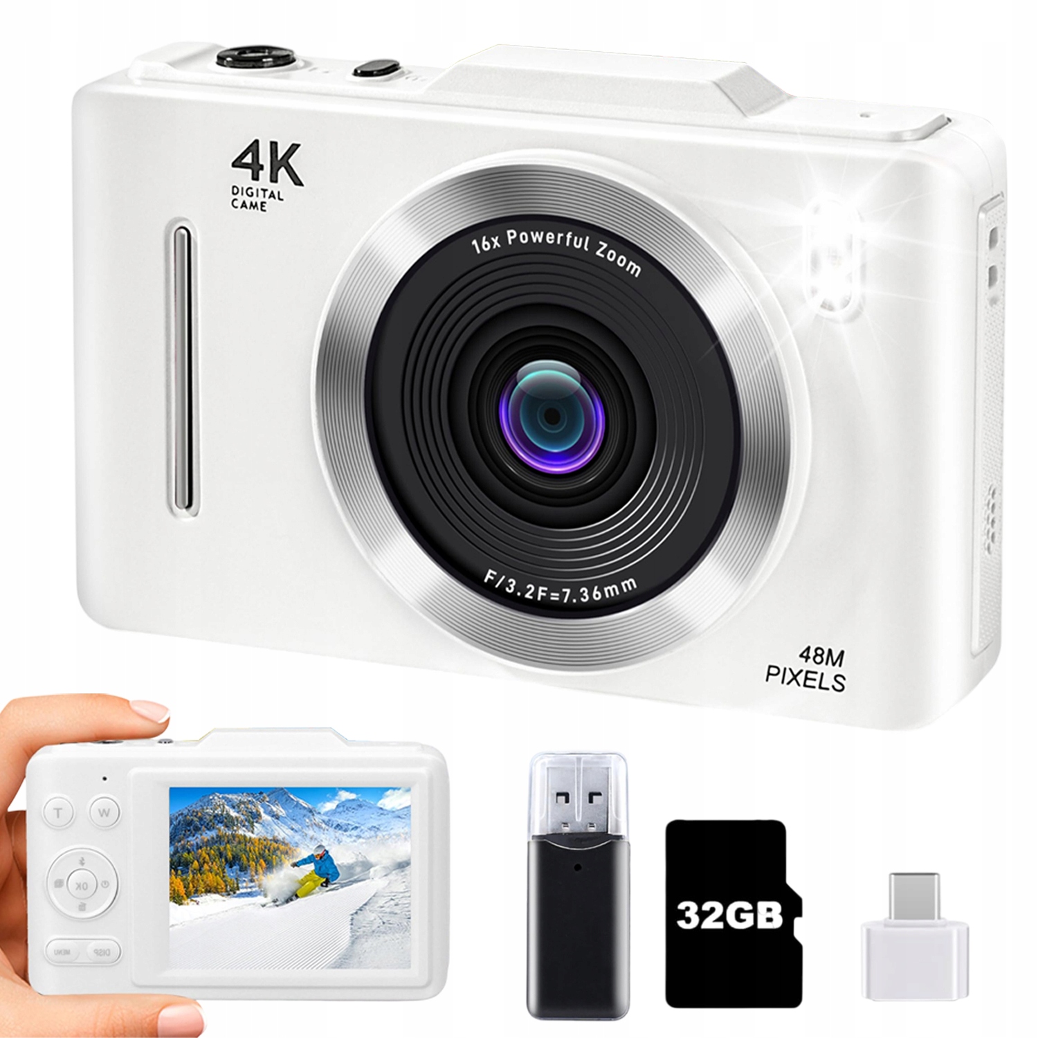Přenosný Digitální Fotoaparát Černý Autofokus 4K 48MP Digitální Zoom 16X
