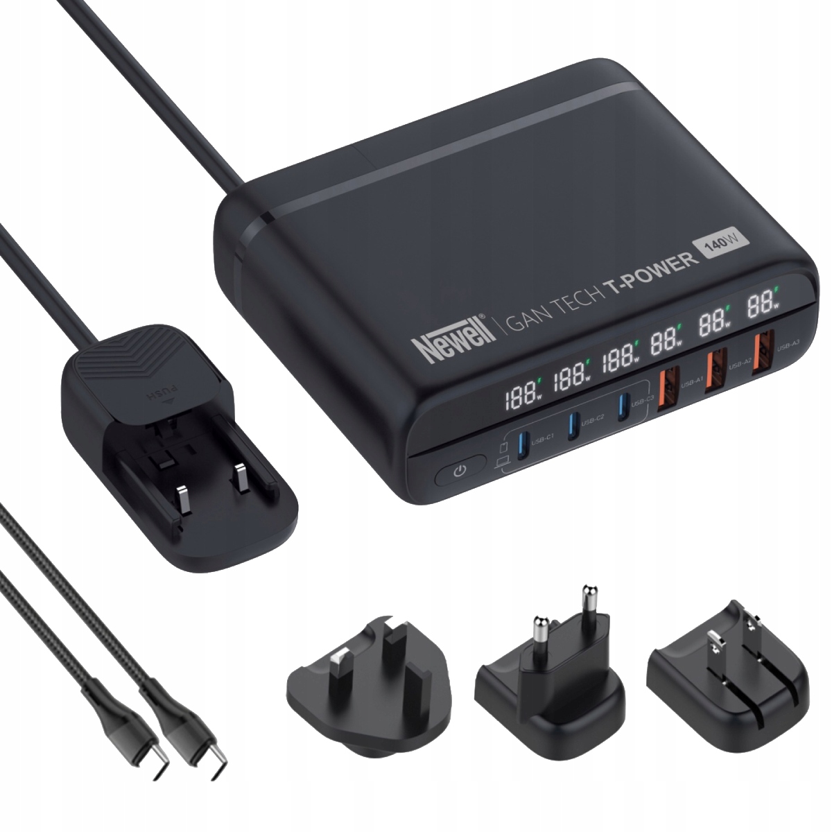 Ładowarka sieciowa z zestawem adapterów Newell GaN Tech T-power 140 W