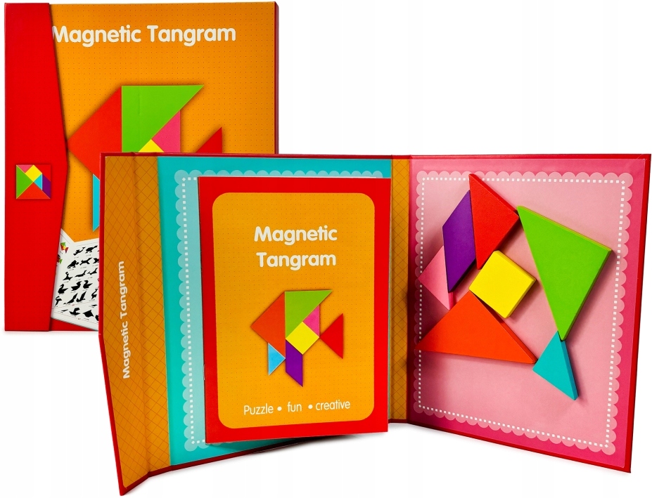 TANGRAM DREWNIANE KLOCKI MAGNETYCZNE MAGNES KSZTAŁTY UKŁADANKA MONTESSORI