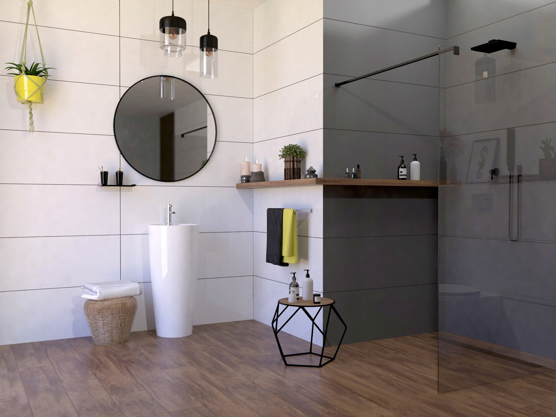 Lustro Okrągłe Ścienne Loft Rama 80cm Czarne Kształt koło