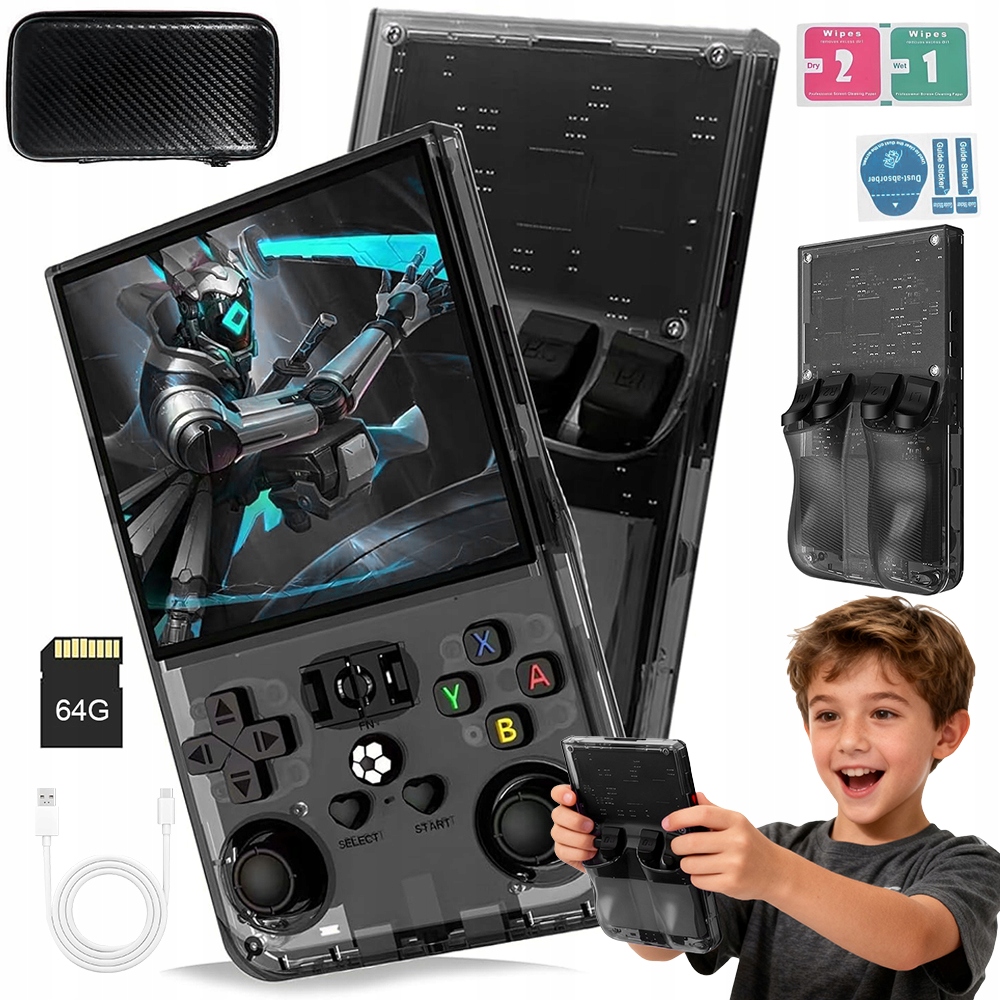 Herní Konzole Retro Mini Přenosný Ergonomický Design 64GB Ips Displej