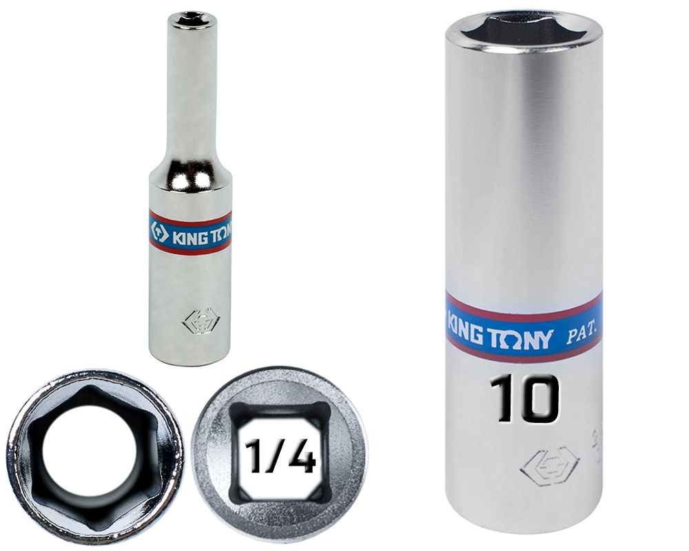 King Tony Klucz nasadka Długa 1/4 6-KĄTNA Cr-V 10 x 49,5 mm 223510M Pro