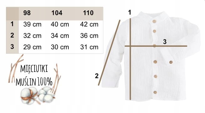 Elegancka koszula z miękkiego muślinu dla chłopca 104 Rękaw długi rękaw