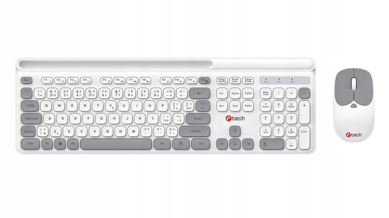 Klawiatury C-tech Quallis WLKMC-05, bezprzewodowy zestaw combo z myszami, biały, Usb
