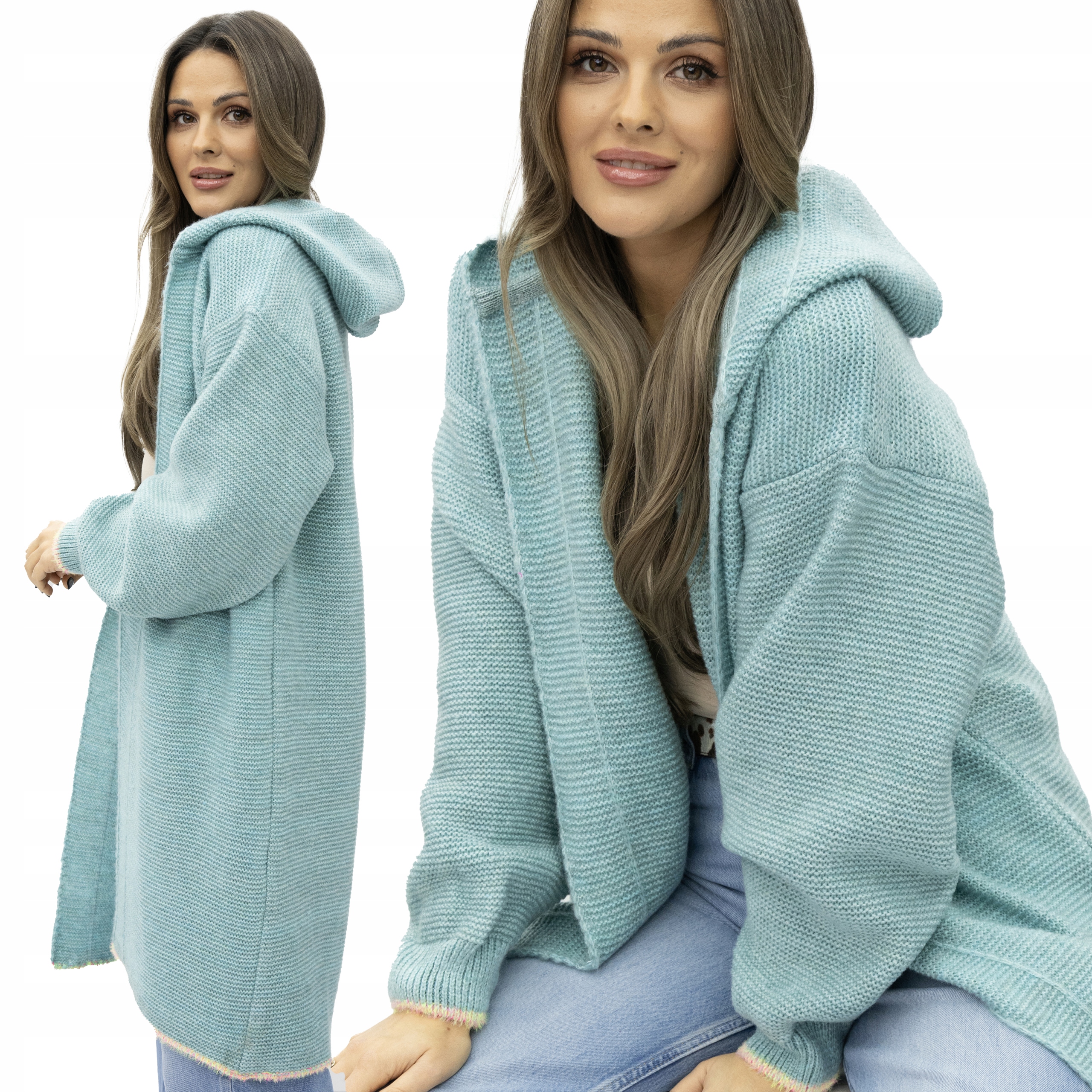 Grant Polský stylový svetr Kardigan oversize s kapucí místo kabátu