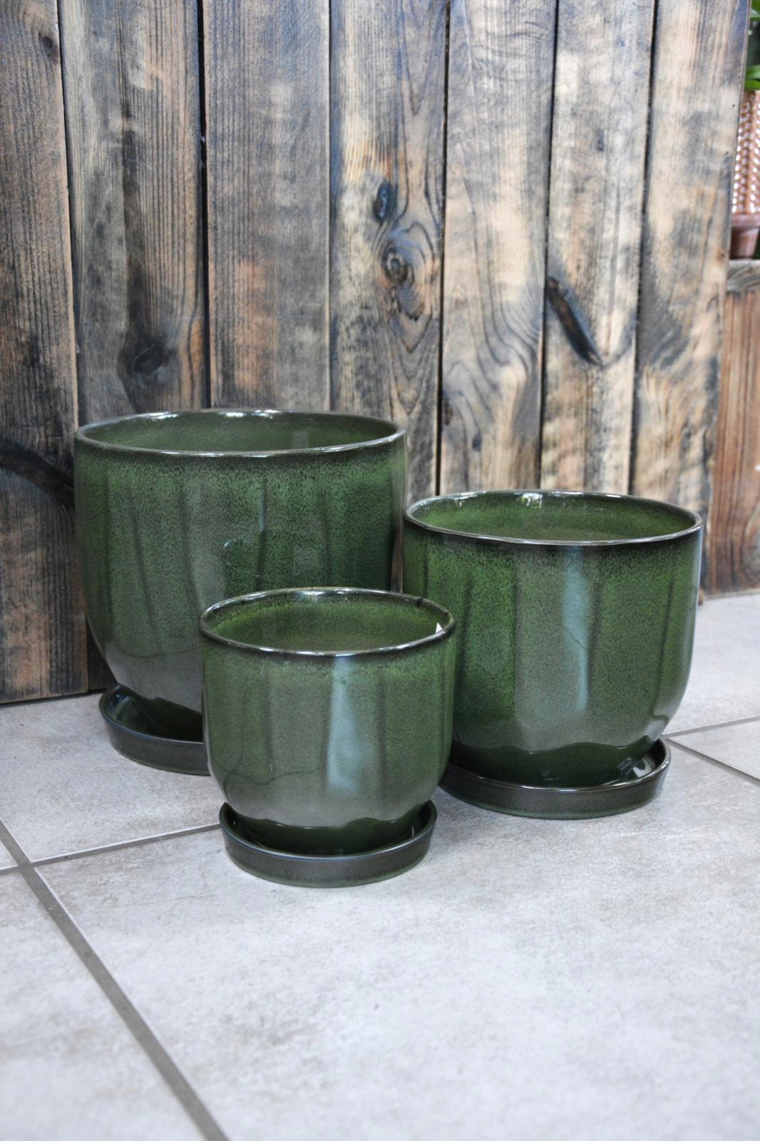 

Zielona donica doniczka z podstawką S Ø 15 cm