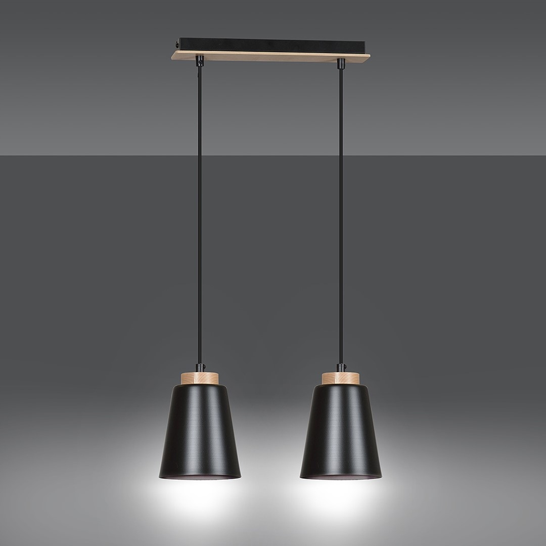 Bolero 2 Black Závěsné lampy Ocel lakovaná. dřevo Černá 15W Max Led