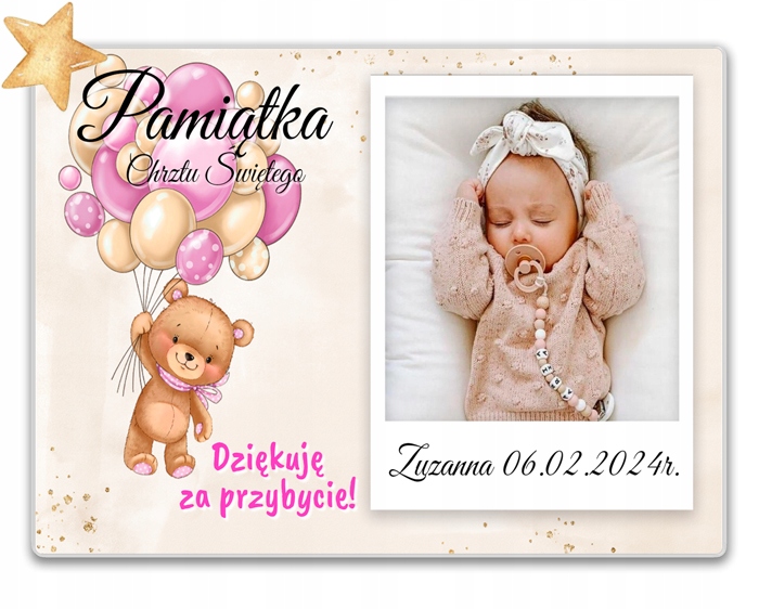 FOTO MAGNES Podziękowanie dla gości PAMIĄTKA PREZENT Chrzest Roczek 10x7cm