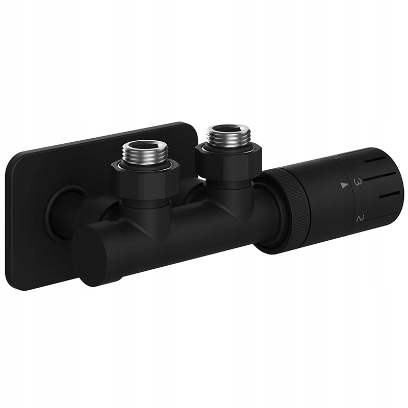 Termostatický Úhlový Radiátorový Ventil Černý Duplex S Maskovacím Krytem, Sada