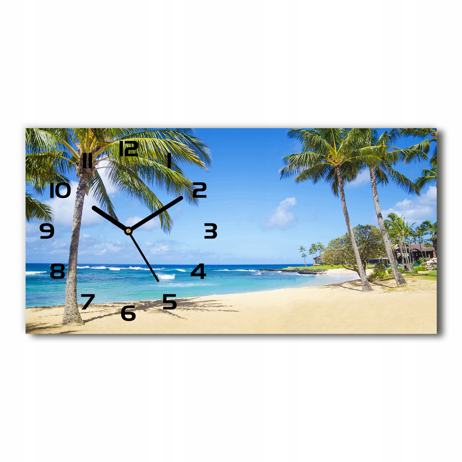 

Zegar ze szkła na ścianę Tropikalna plaża 60x30 cm