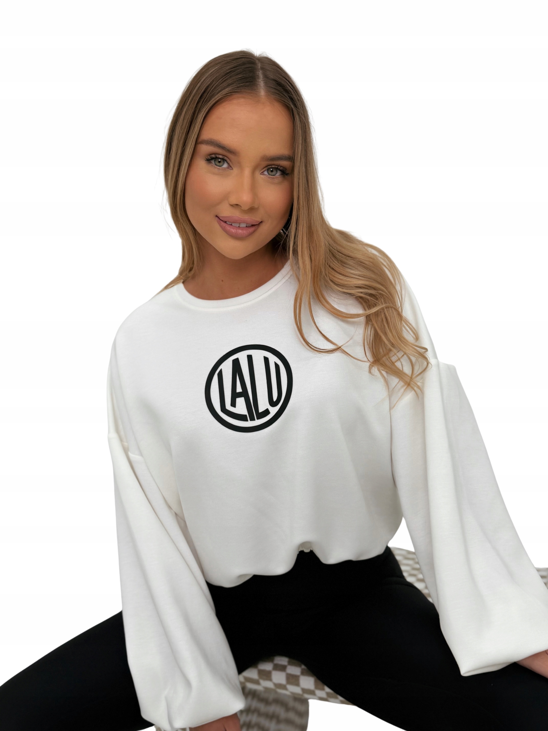 Mikina bez kapuce oversize se stopkami LaLu „Máslo“ bílá