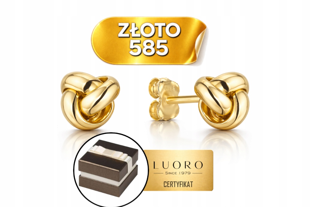 Náušnice Zlaté 585 14K Uzlíky Hladké Tyčinka 0,65 CM Elegantní