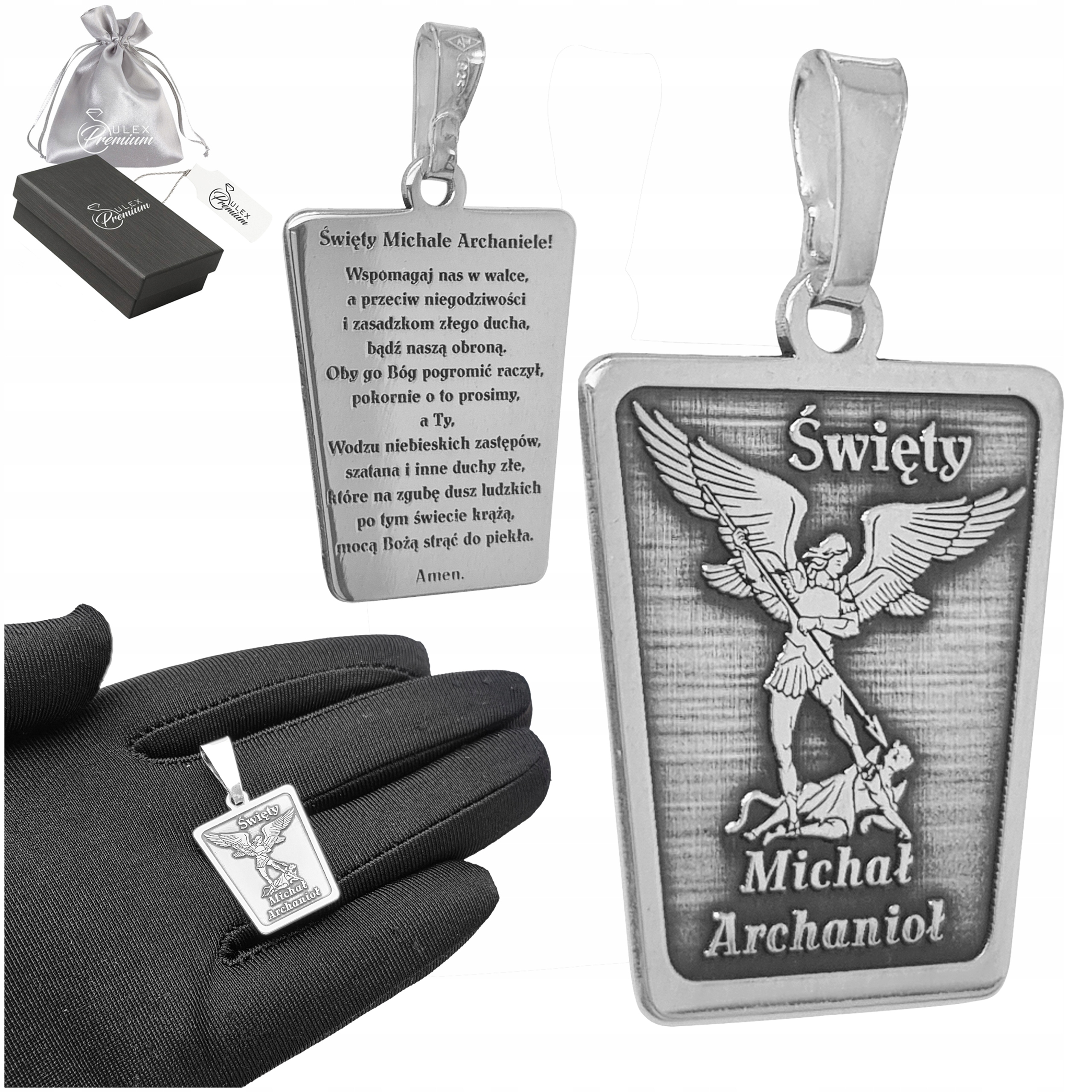 Stříbrný přívěsek pr.925 Michal Archanděl s náboženskou modlitbou větší
