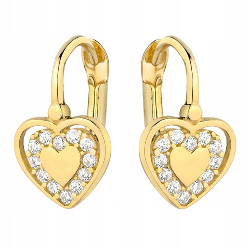 Zlaté Náušnice 585 Srdíčka s zirkony
