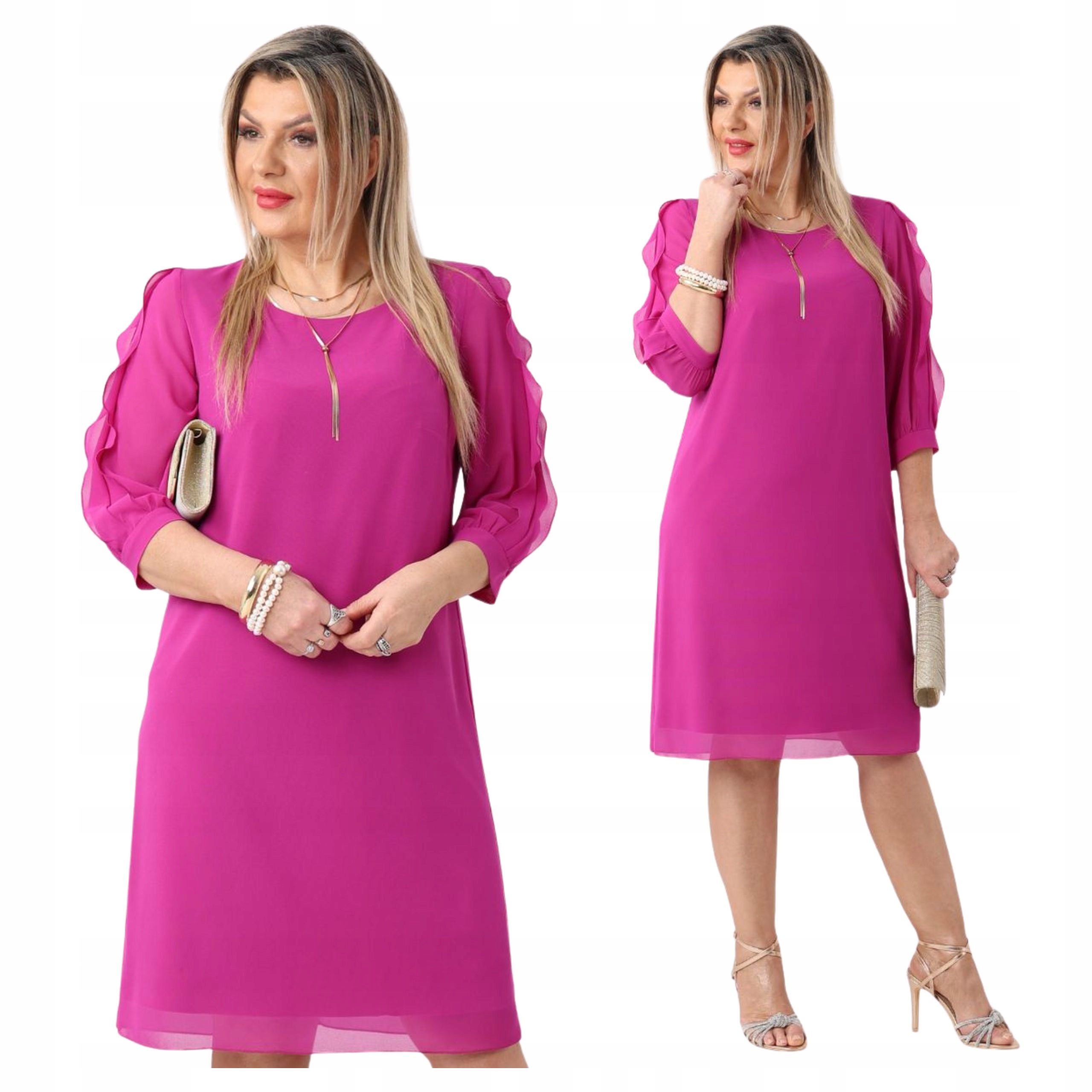 Sukienka szyfonowa na wesele z falbankami Polski Producent duże rozmiary