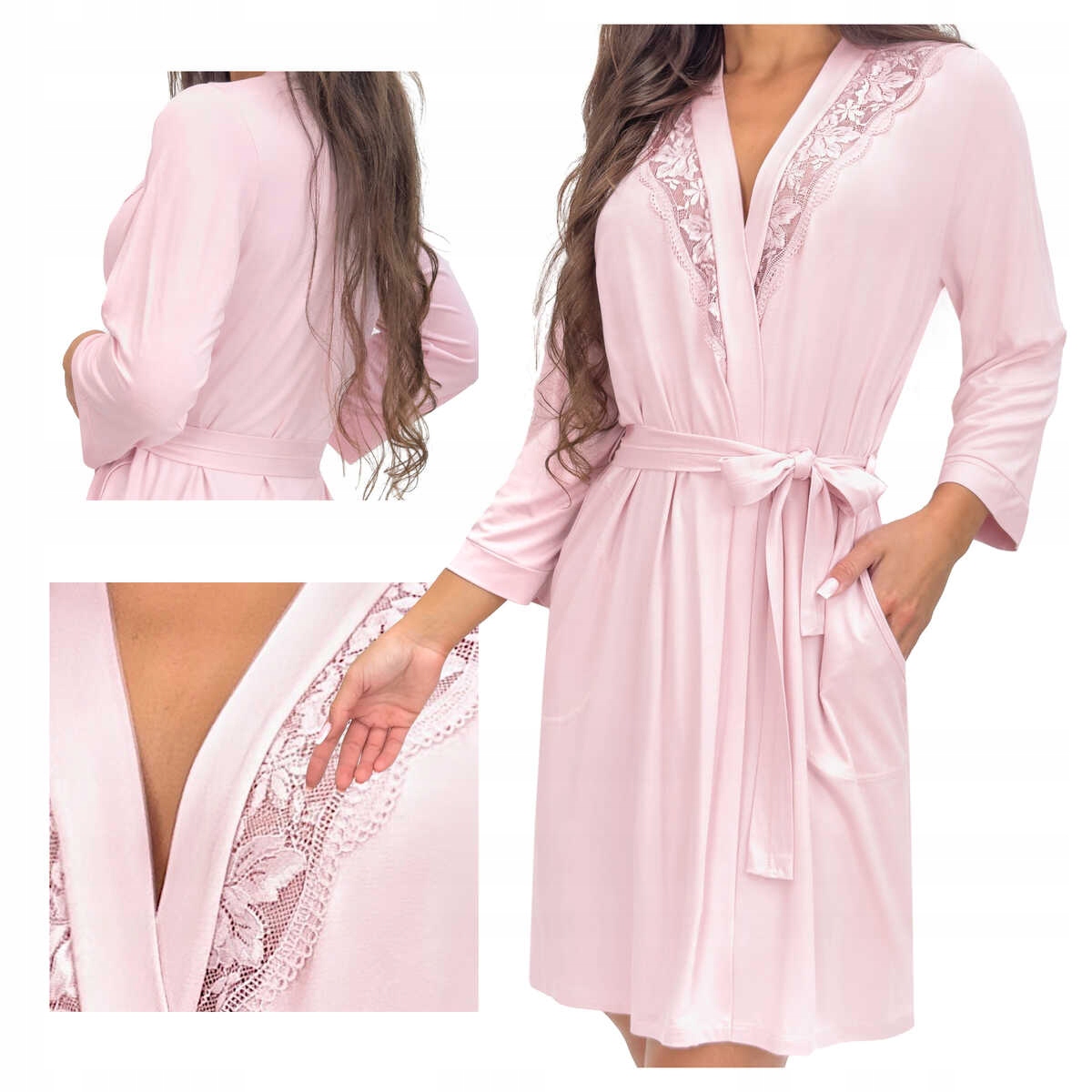 Donna Dámský župan z viskózy s krajkou Sonia pudrová růžová 2XL