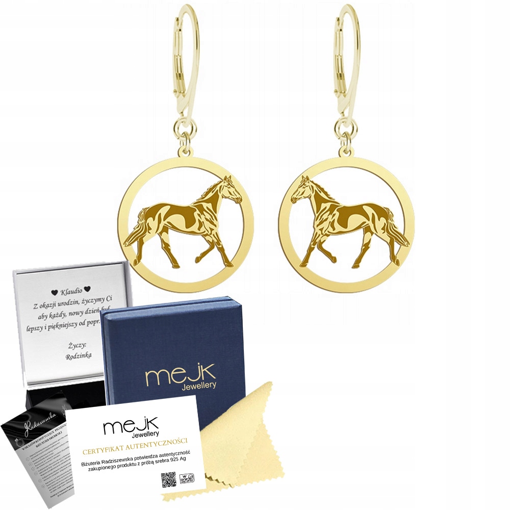 Náušnice Zlaté s Trakenským koněm 925 Dárek Šperky Žena Gravírování