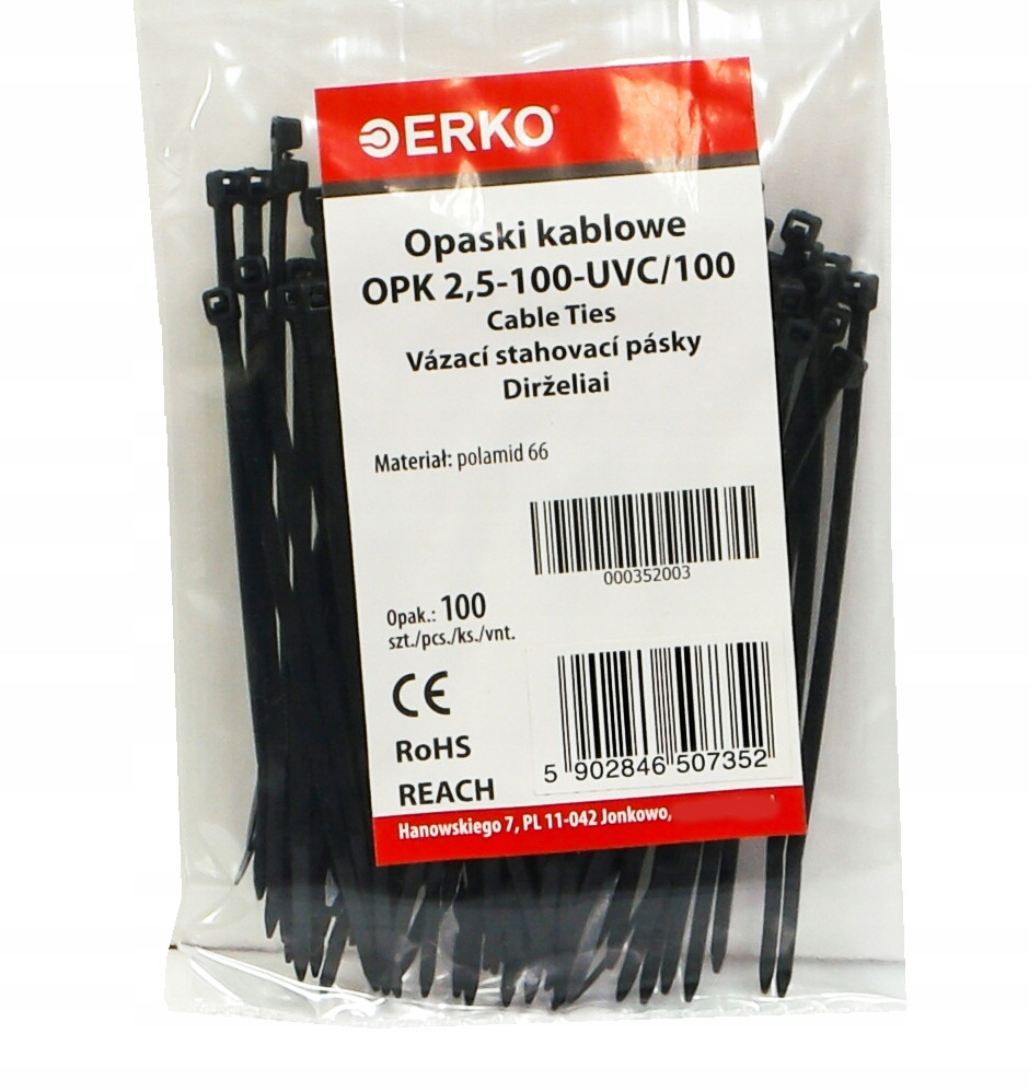 

opaska zaciskowa czarna Opk 100 2,5 100szt Uv Erko