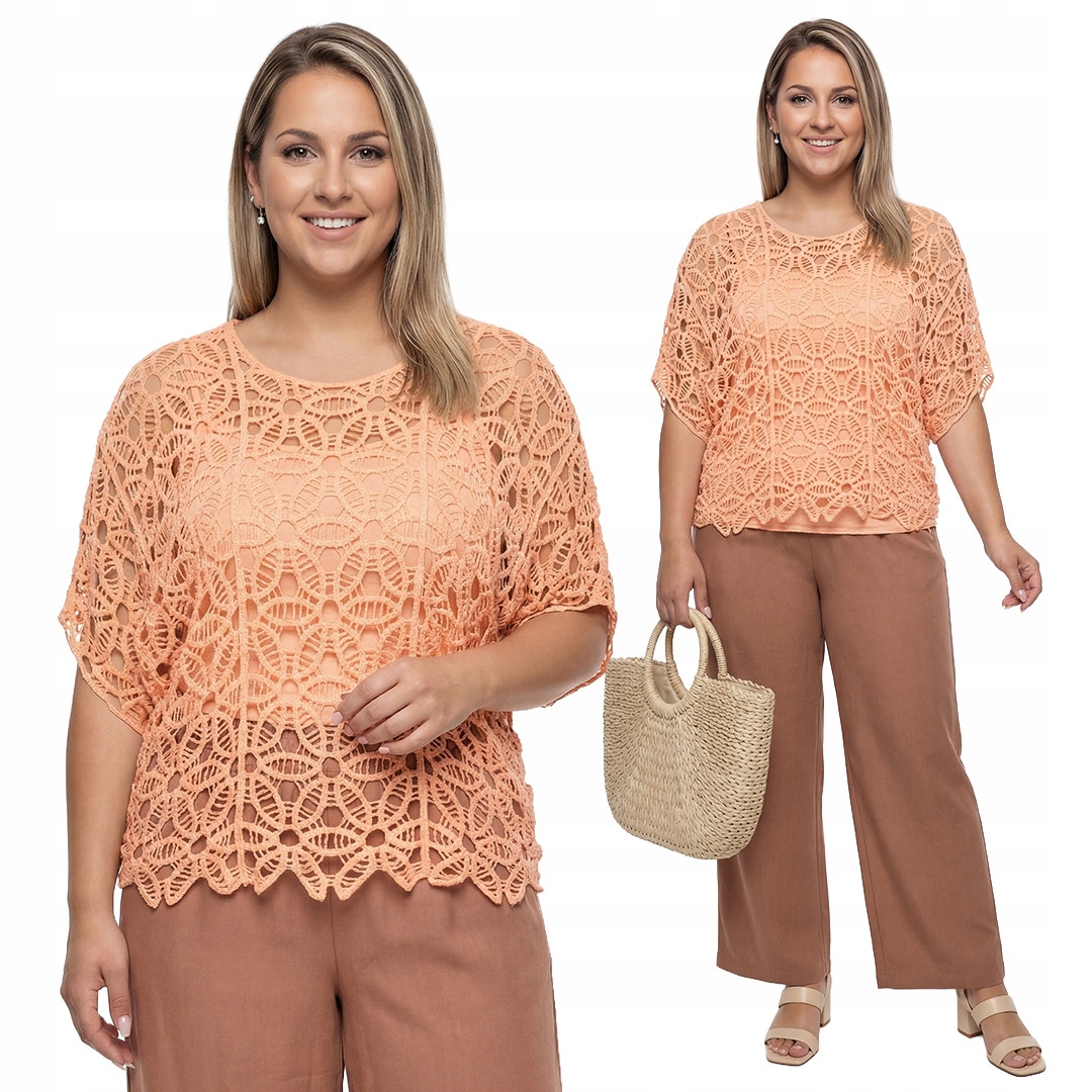 Oranžové ažurové pončo s podšívkou plus size velikost 42/46