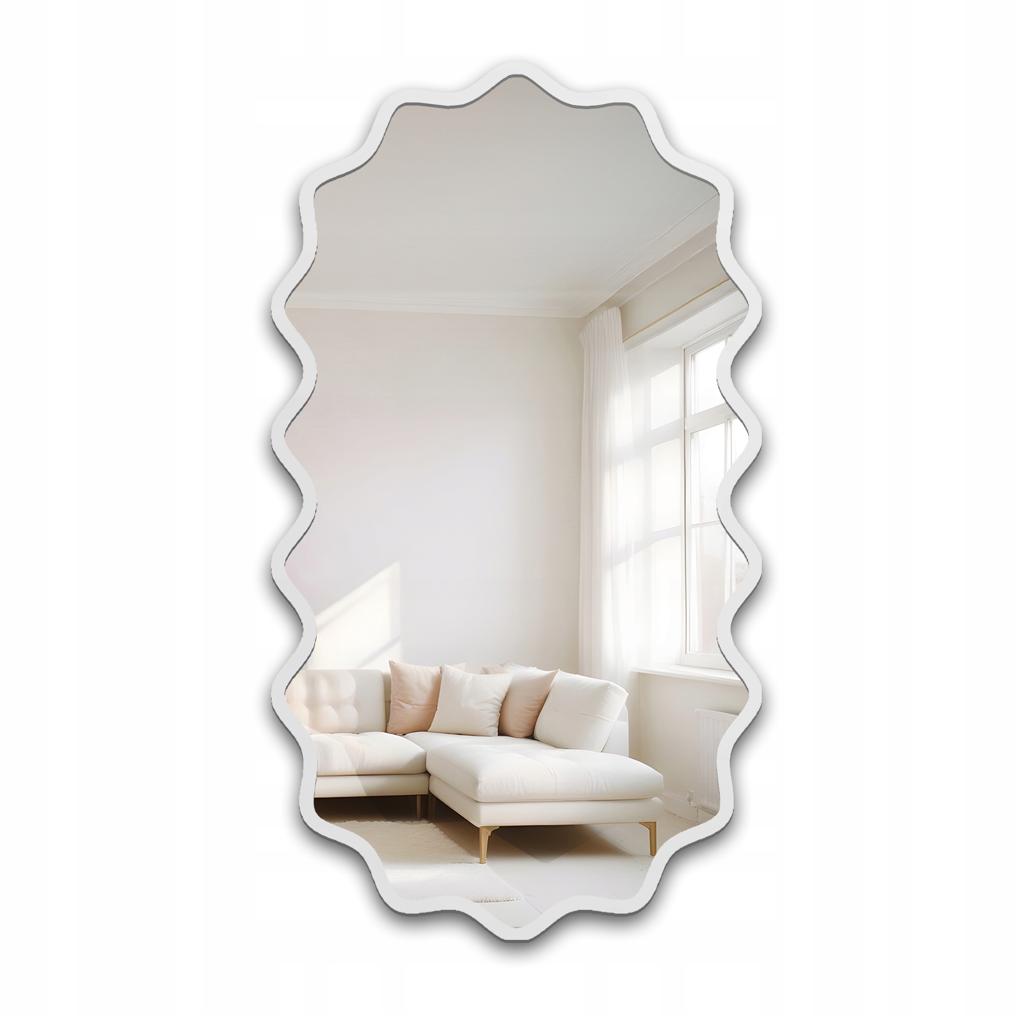 Zrcadlo oválné Aquarelle Elora s vlnitým bílým rámem Mdf 100x180 nástěnné