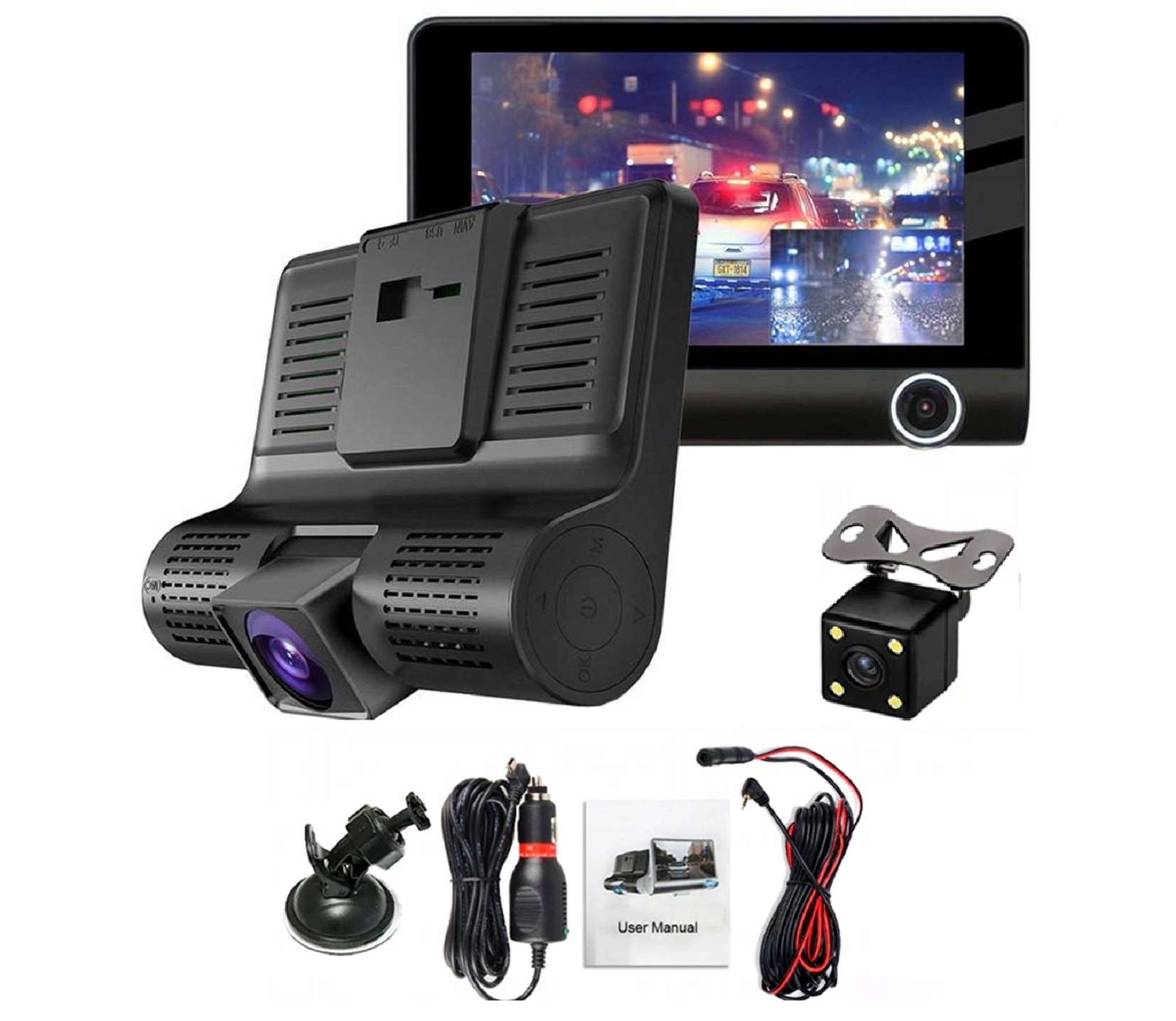 REJESTRATOR JAZDY 3 KAMERY COFANIA APARAT FULL HD