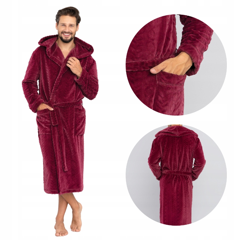 Pánský teplý župan s kapucí, elegantní, XXL Zygmunt Italian Fashion