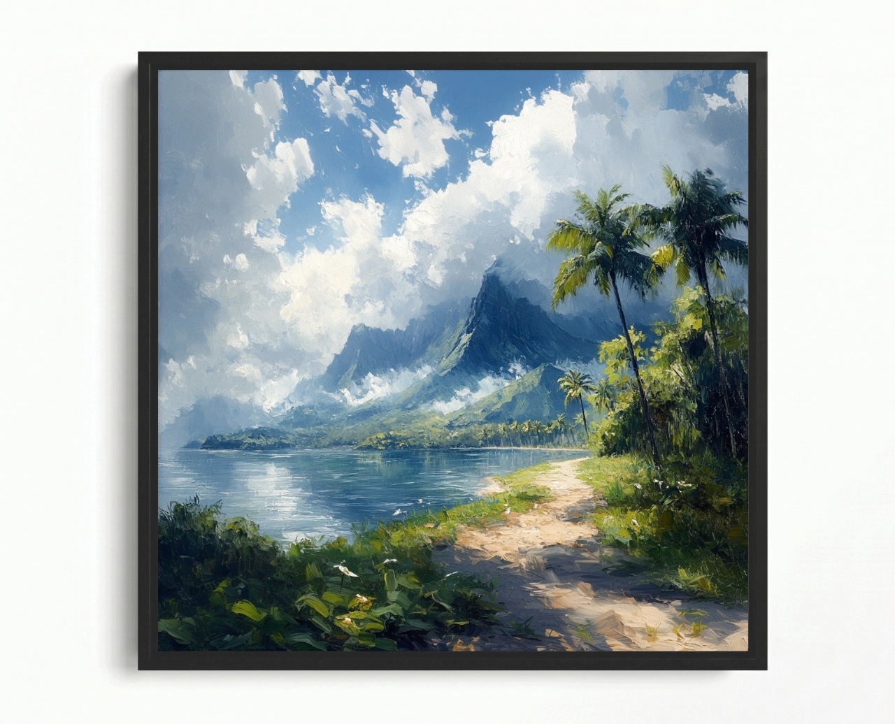 Obraz Rám Americký Box Krajina Havaj Hory Vrcholy Oceán Pláž Palmy 80x80