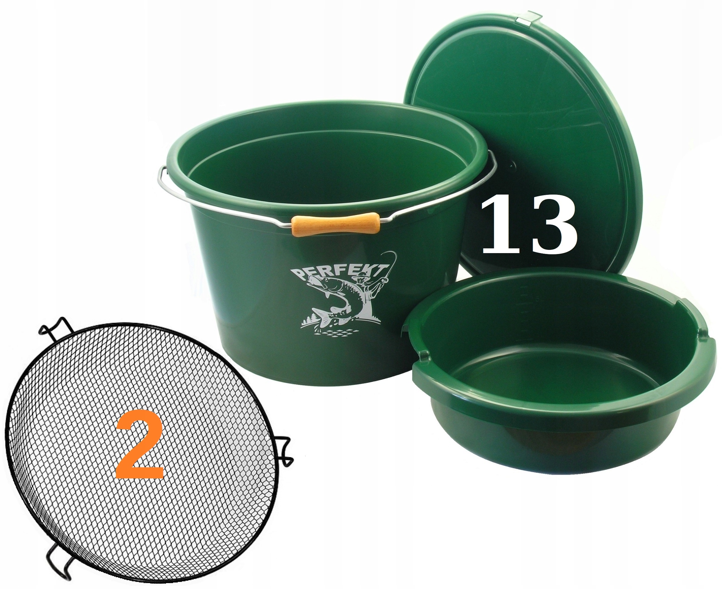 WIADRO ZANĘTOWE 13 L + MISKA 4L + POKRYWA + SITO 2