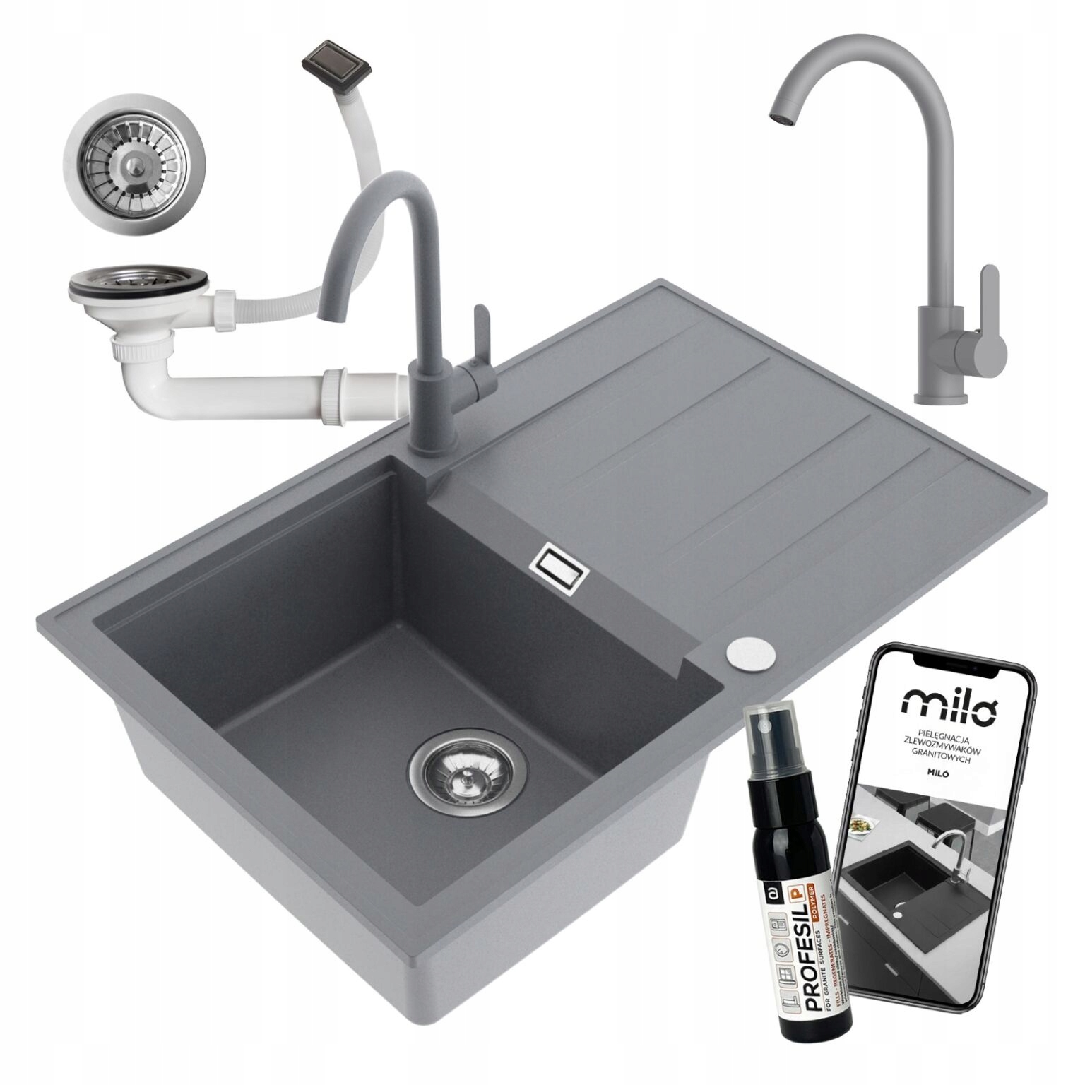 Drezový Kuchynský Drez Granitový Jednokomorový Avangard Batéria Sifón