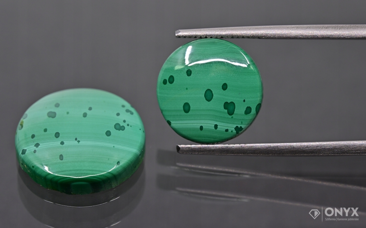 Malachit Komplet konvexních dlaždic kulatý fi 12 mm