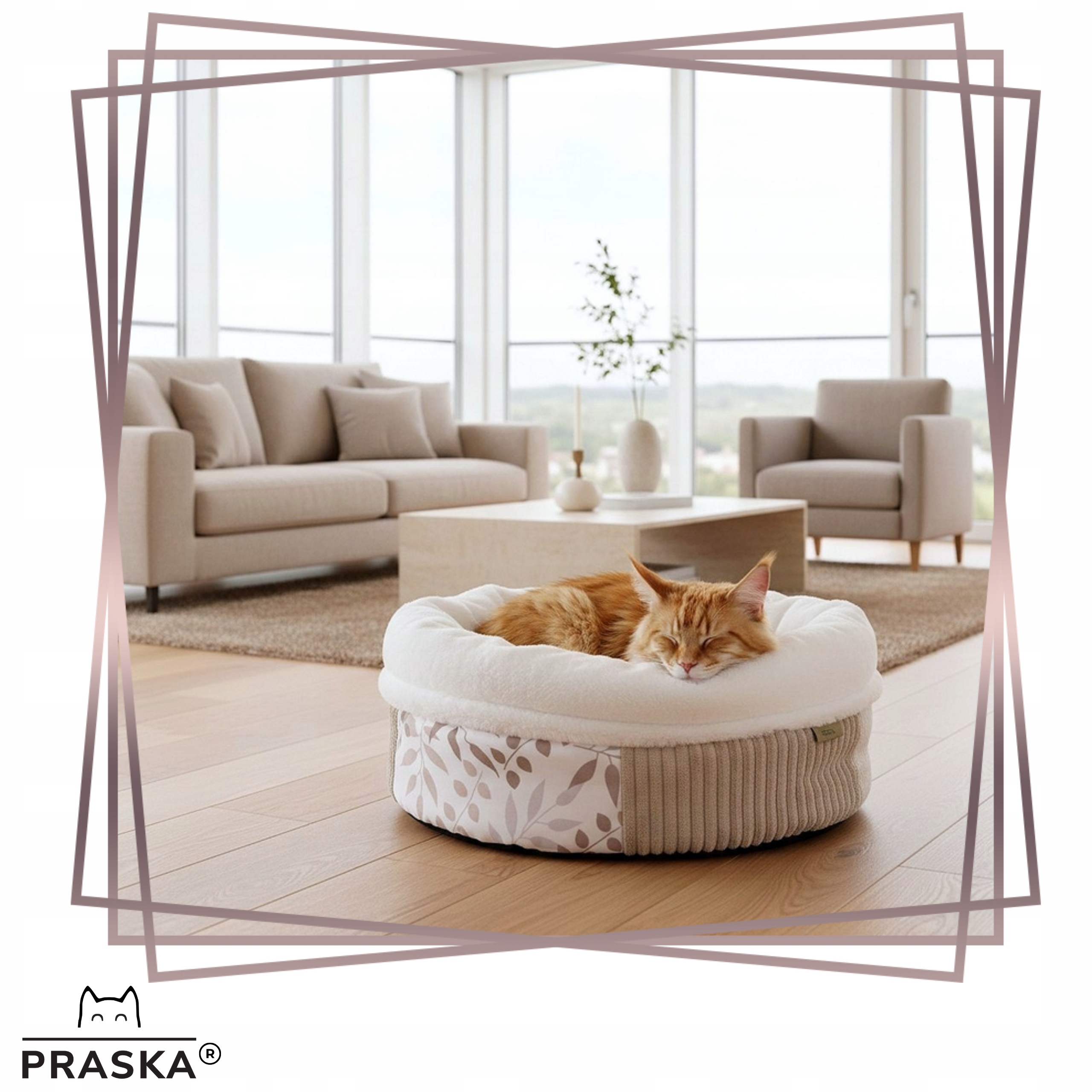 Levně Pražská Pelíšek pro kočky psa Patchwork Latte Leaves nadýchaná 45 cm Premium