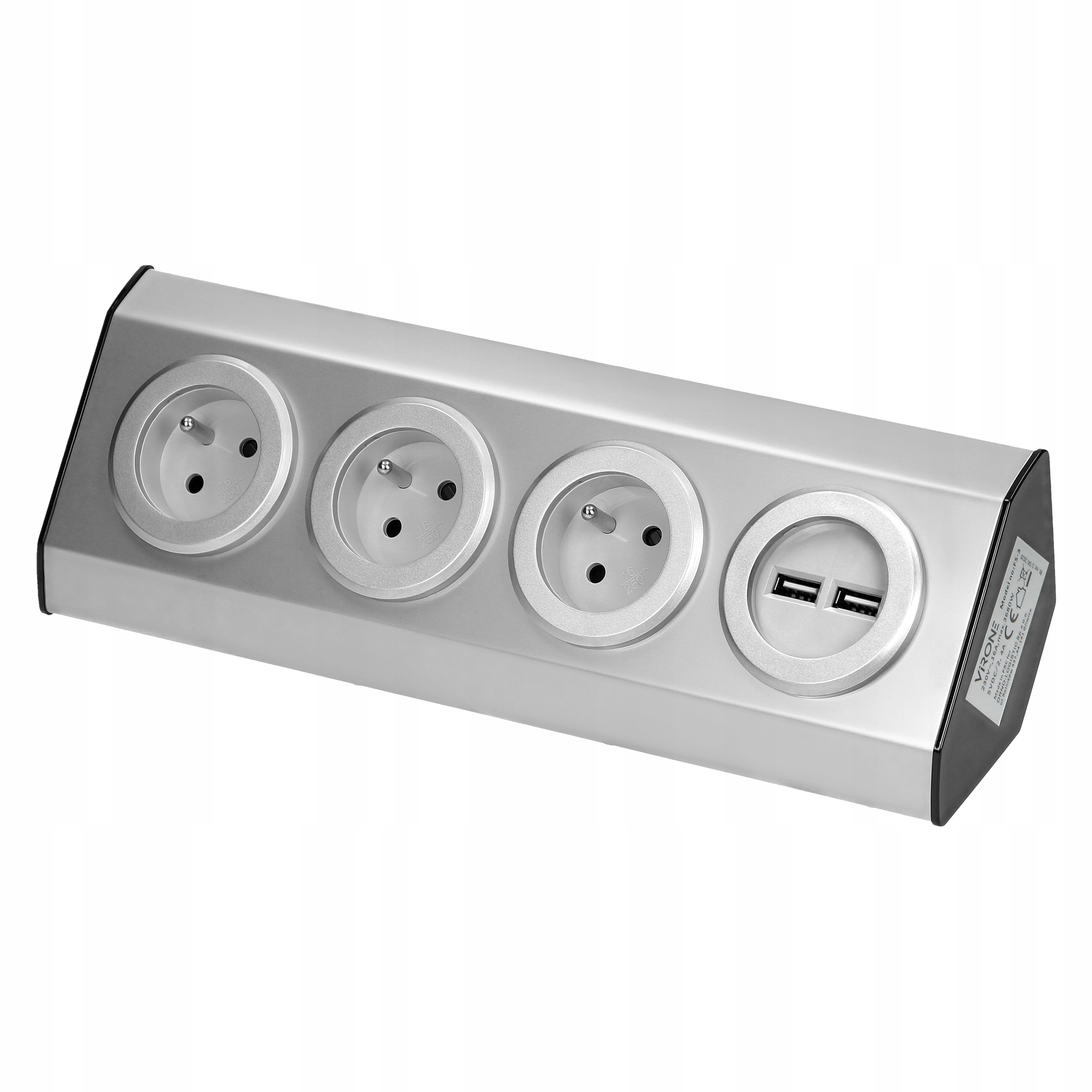 Nábytková zásuvka na suchý zip s nabíječkou 2x Usb Inox FS-3