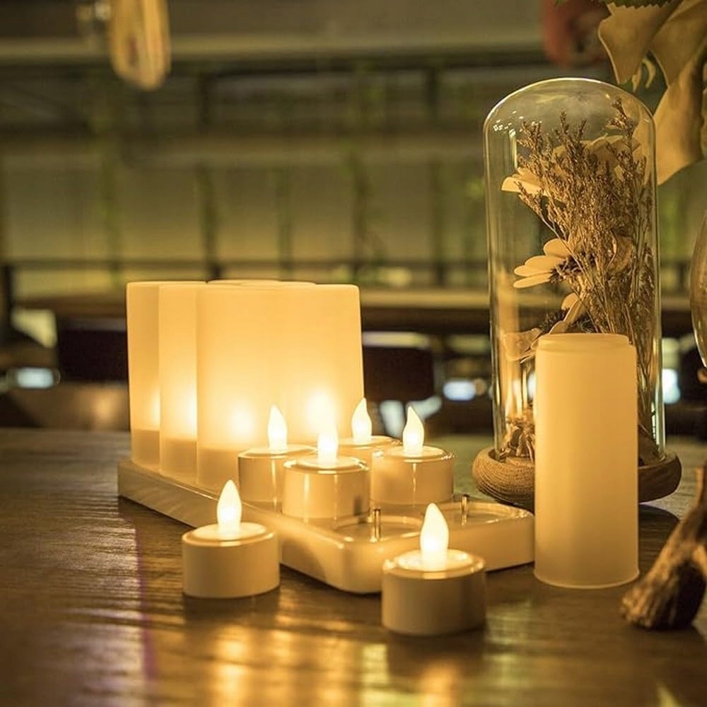 EXTSUD BEZPRZEWODOWE ŚWIECE DEKORACYJNE LAMPKI ZE STACJĄ ŁADUJĄCĄ 12 SZTUK — miniatura 3