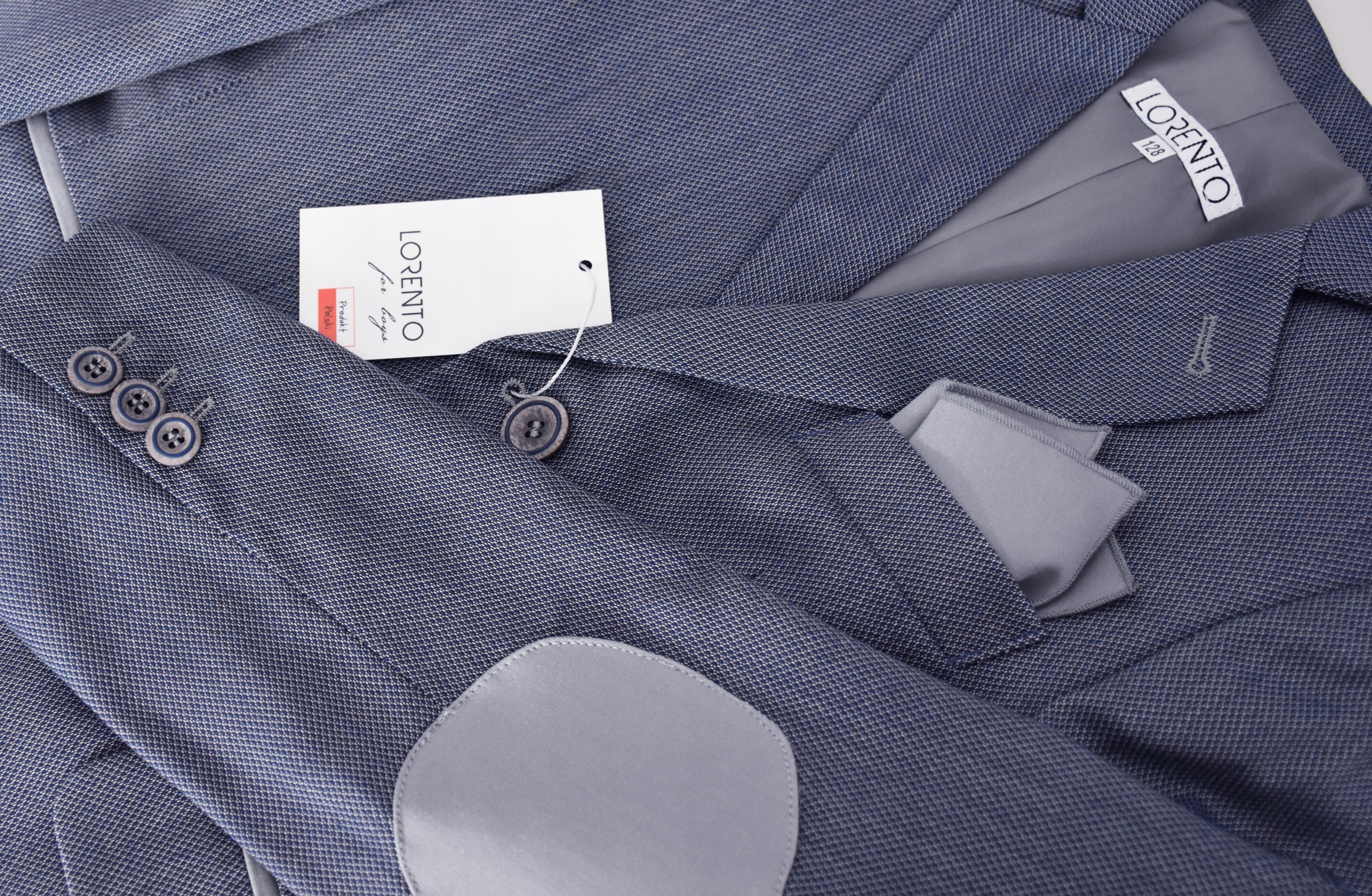 MARYNARKA CHŁOPIĘCA granatowo szara łaty NA PODSZEWCE slim 128 Rozmiar 128