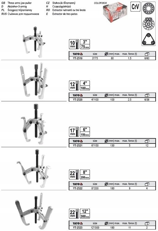 YATO YT-2519 ŚCIĄGACZ TRÓJRAMIENNY 75MM Kod producenta YT-2519