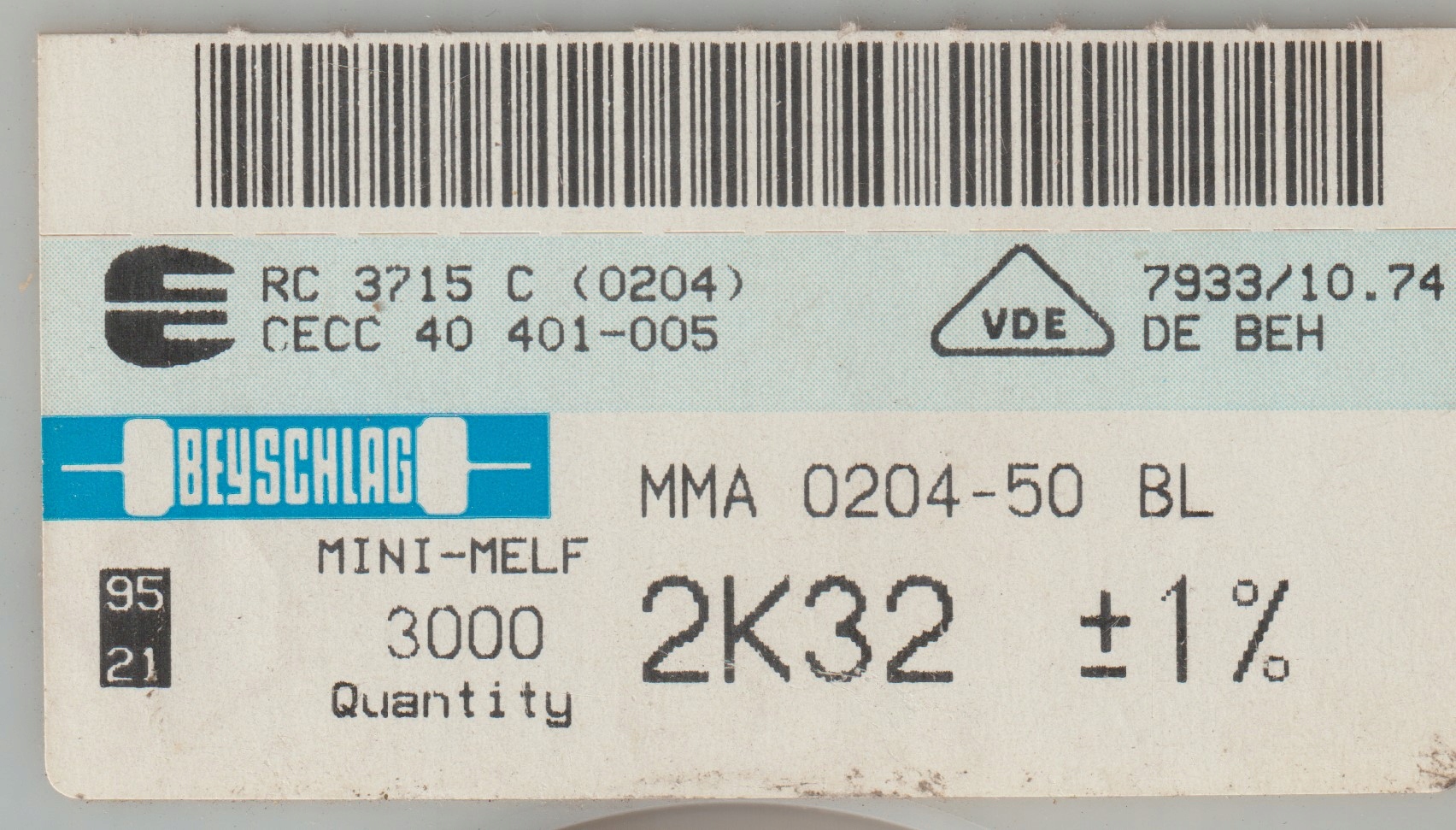 [100szt] 2K32 1% 50ppm rezystor Smd minimelf MMA0204 Beyschlag low noise