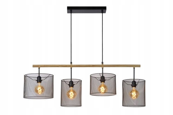 Lucide Baskett Luster 4x60W Kov Drevo Čierna E27 Nastaviteľný