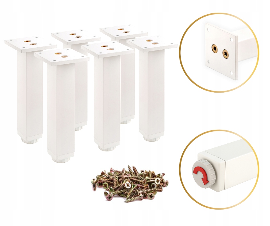 6 X Silná Noha Nábytková Noha Nastavitelná Noha Pro Nábytek 20 CM Bílá Vruty