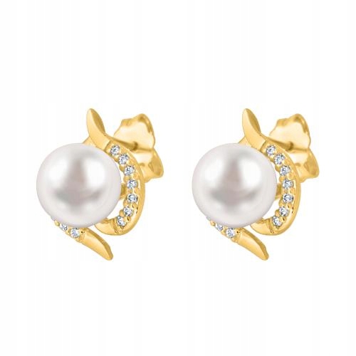 Náušnice ze zlata 585 s fantazijně umístěnou perlou – zdobené zirkony