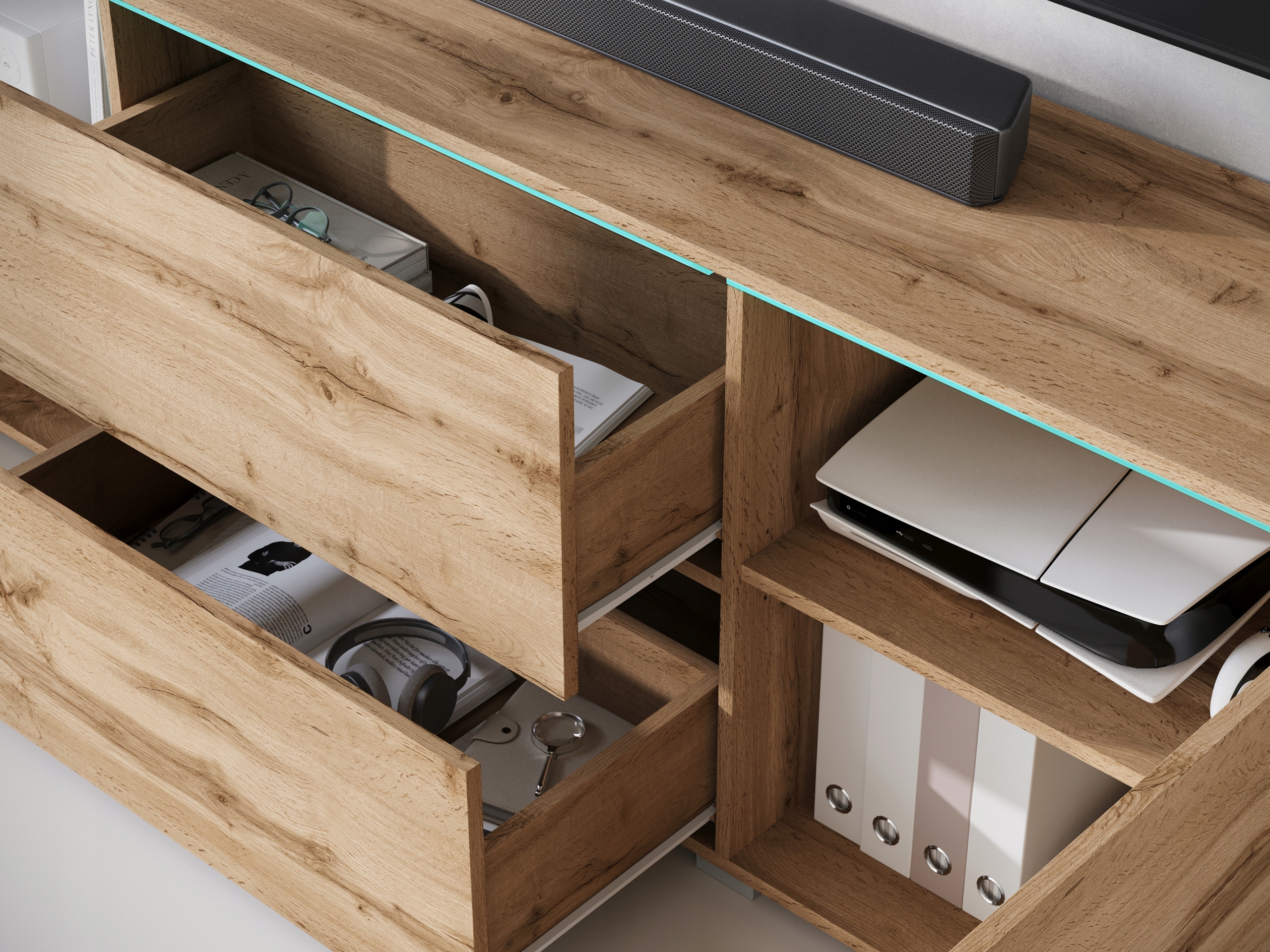 Szafka RTV VERA 181 Dąb Wotan Głębokość mebla 34.5 cm