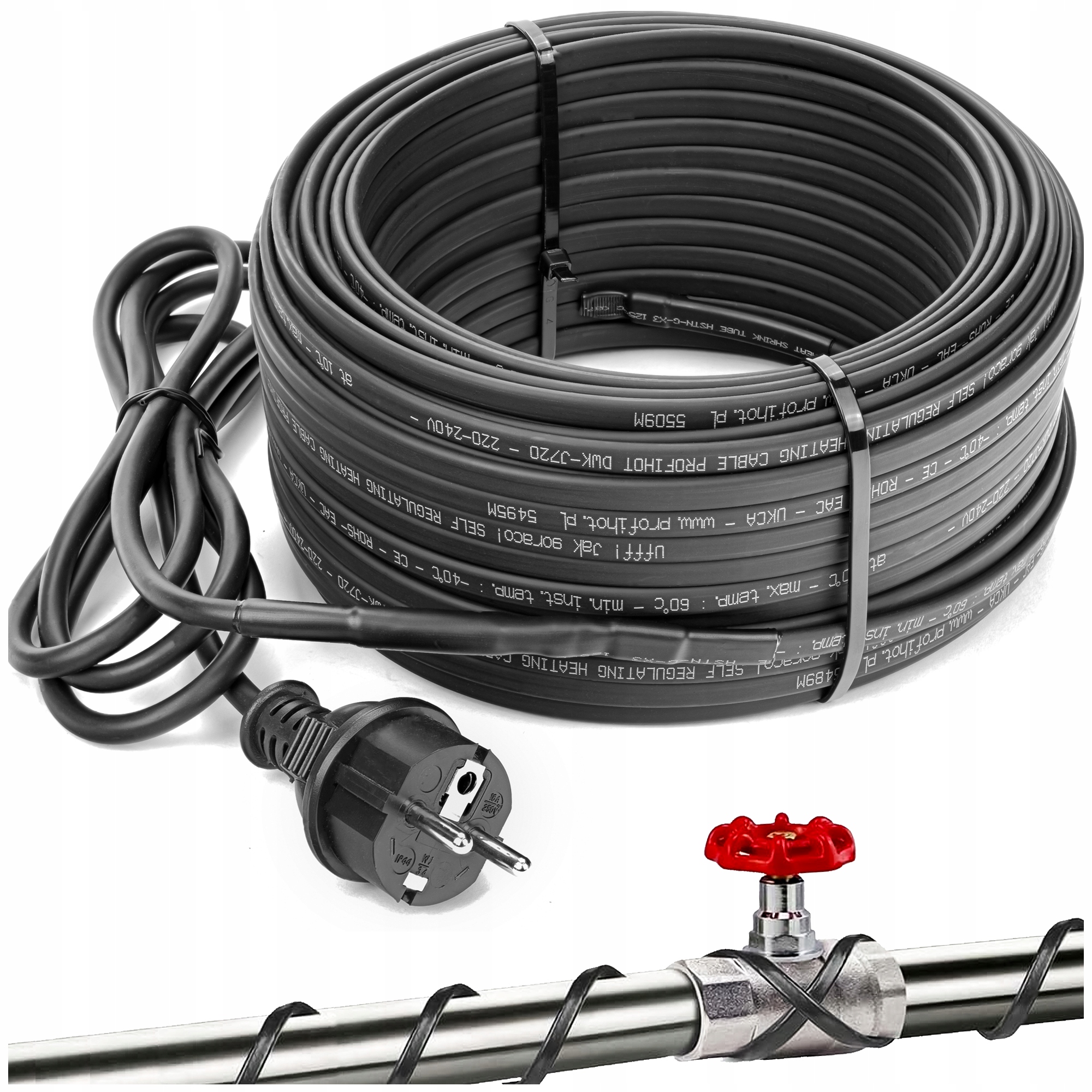 Topný Kabel, samoregulační topný kabel se Zástrčkou 230 V 1000 W 50 M