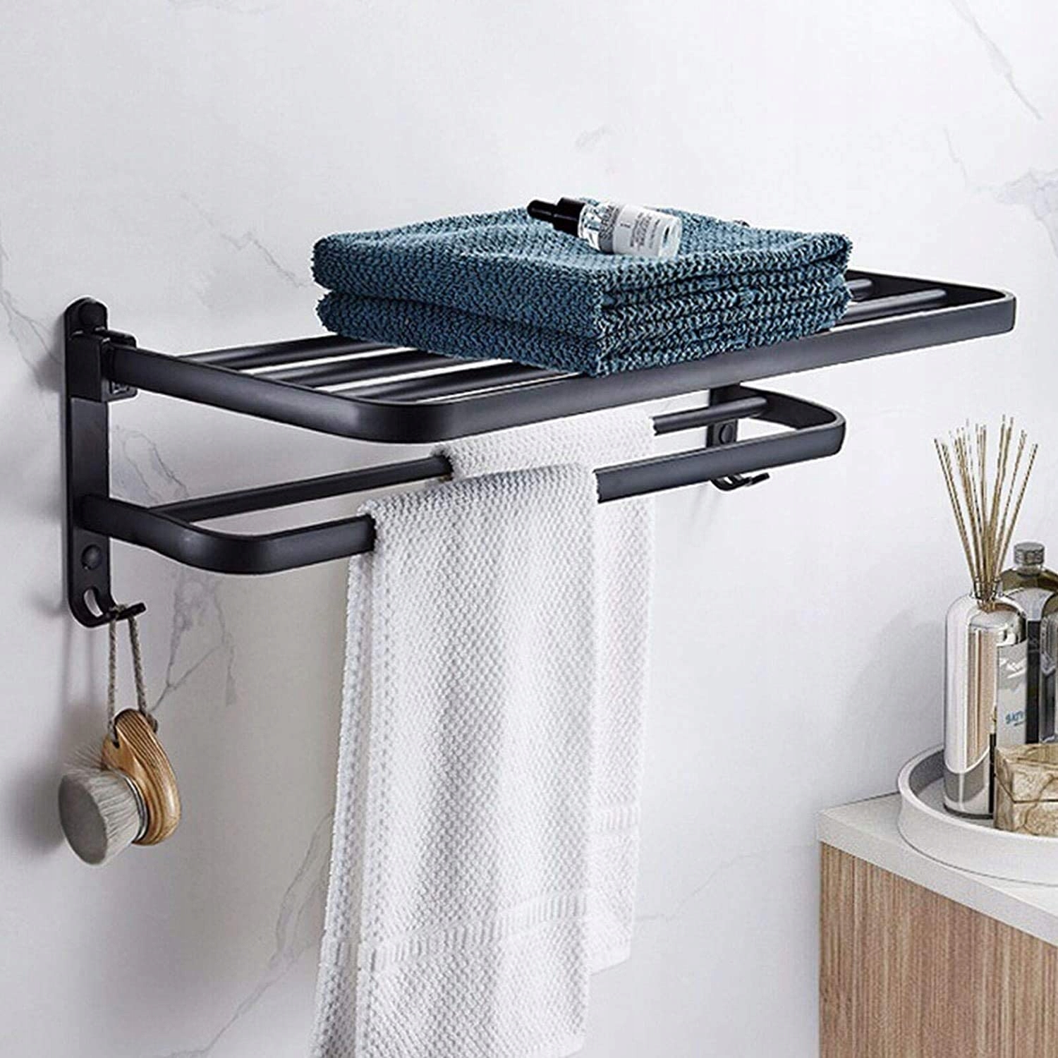 Nástěnný věšák na ručníky 2 vrstvy loft 50 cm