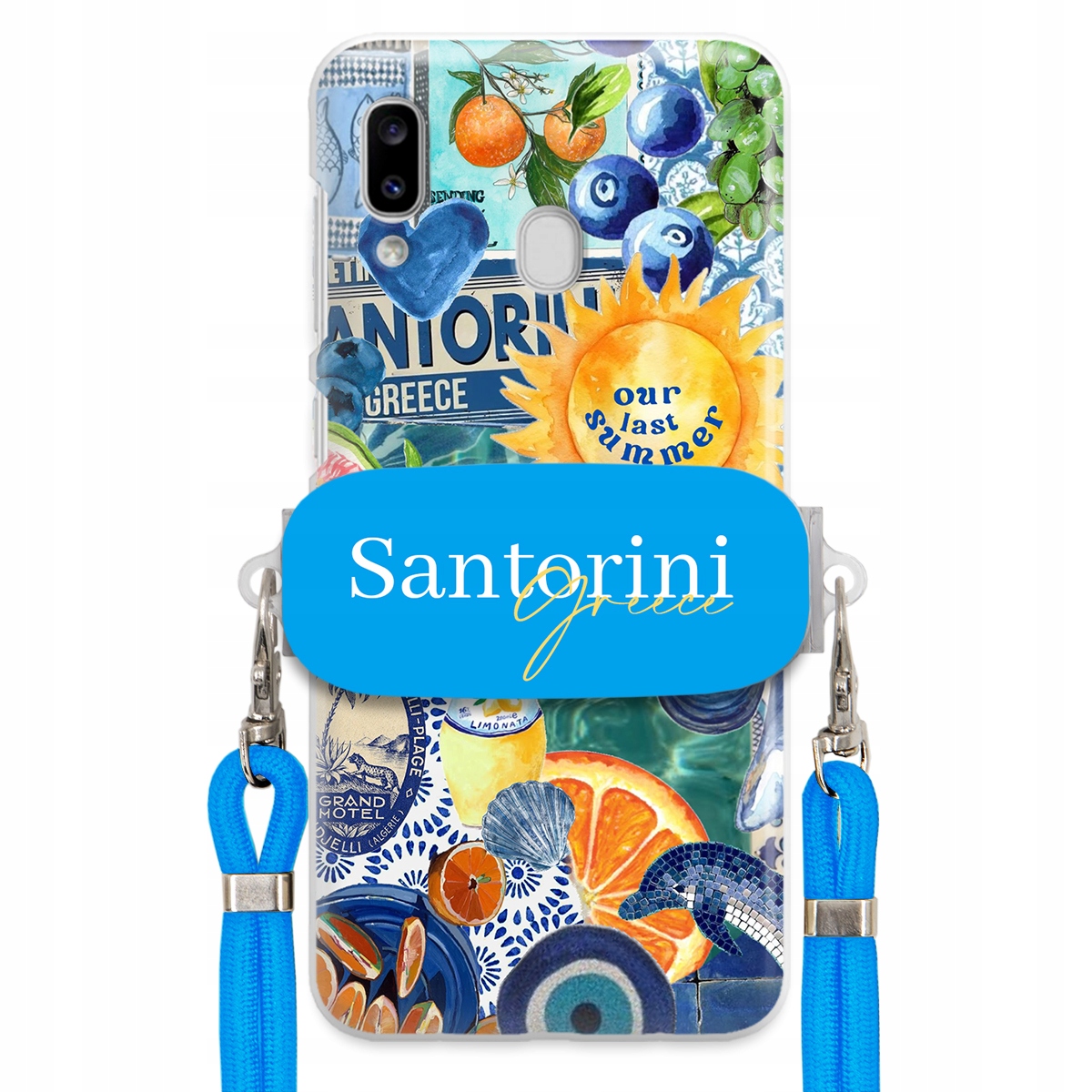 Puzdro pre Samsung A20e Modré Crossbody vodítko držiak Santorini Sea Vibes