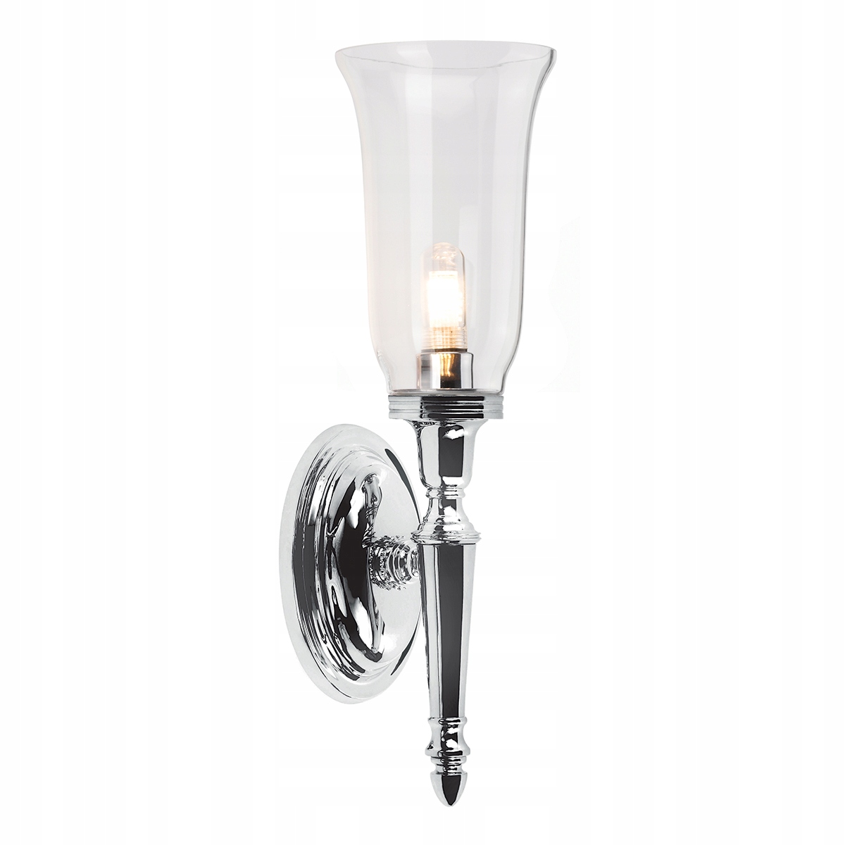 Nástenná lampa chrómová, podlhovasté sklenené tienidlo do spálne glamour Elstead