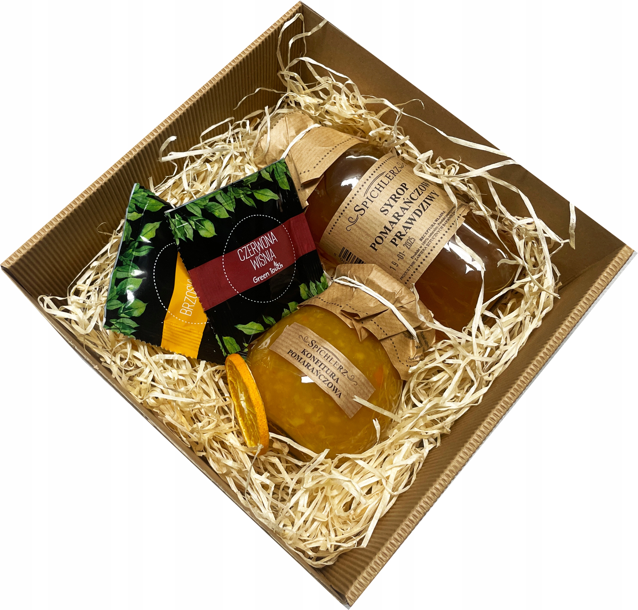 Levně Dárkový koš Box čaj zavařenina sirup sada