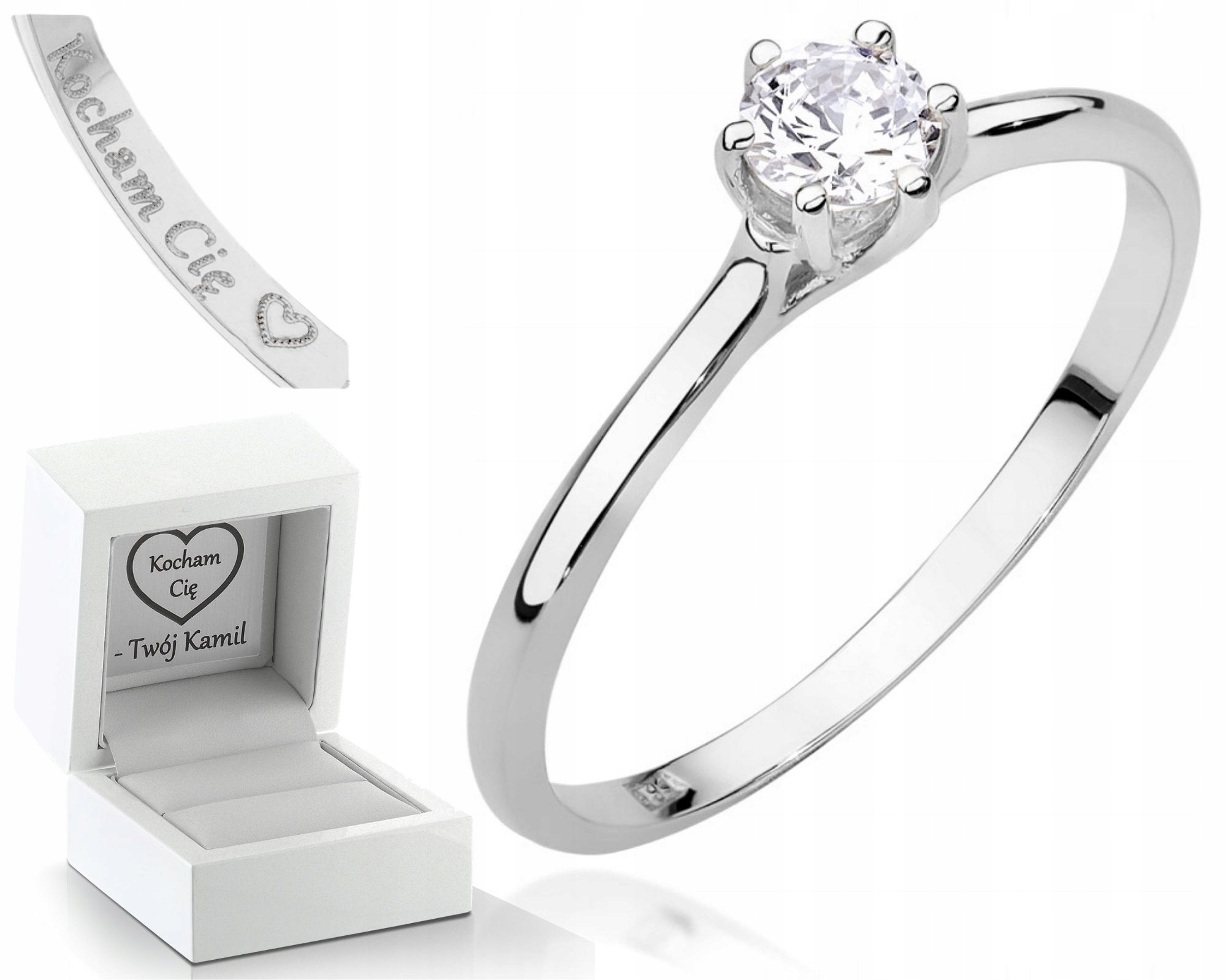 Bílý Zlatý Prstýnek S Diamanty 0,21 Ct Gravírování Pro Ženu