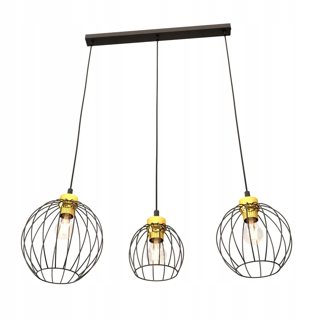 Závěsná lampa trojitá loft černá zlatá drátěná koule lišta 77 cm Emibig